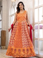 Orange Soft Dola Silk Readymade Gown